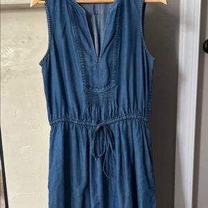 GAP Indigo Sleeveless V-Neck Midi Dress with Drawstring Waist